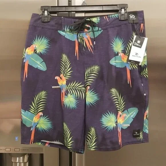 RIP CURL Mirage Subtropic Swim Trunks ~ Swim Shorts Tropical Parrot Print 30 NWT